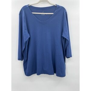 J Jill V-Neck Pima Cotton V-Neck Top 3/4 Sleeve Coastal Nautical Cottage Layers